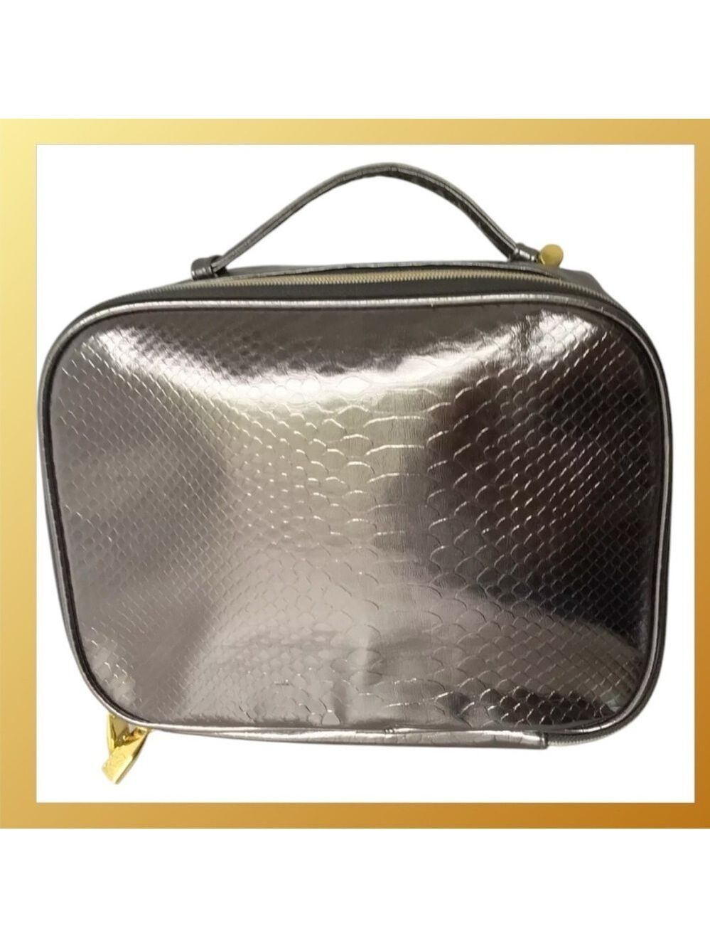 Estee Lauder Metallic Bronze Croc Cosmetic Makeup Travel Case